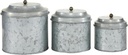 Deco 79 Metal Decorative Jars Galvanized Decorative Containers, Set of 3 Decorative Keepsake Boxes 8", 7", 6"H, Silver
