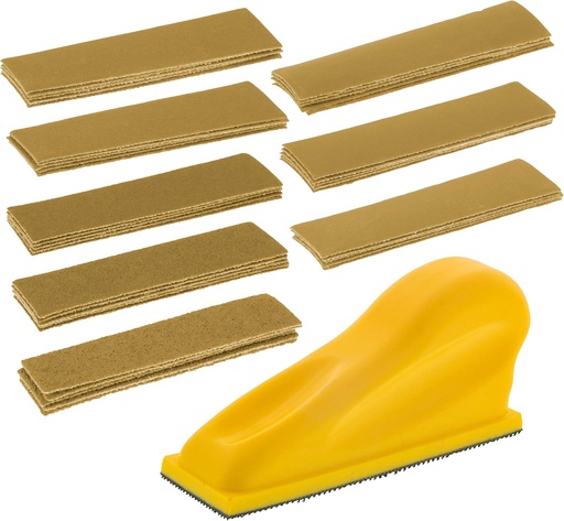 [BRSRMHTYAQJRMHTL] Dura-Gold Micro Hand Sanding Block Kit, 3.5” x 1” Pad, Hook & Loop Backing, 40 Sandpaper Sheets, 5 Each 60, 80, 120, 180, 220, 320, 400, 600 Grit - Wood Woodworking, Small Detail Finishing Sander