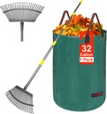 Adjustable Metal Leaf Rake Set, 38-73" Handle, 19" Wide with Gallon Leaf Bags – Heavy Duty Garden Rake for Lawns, Shrubs, Grass, Flower Beds & Outdoor Use