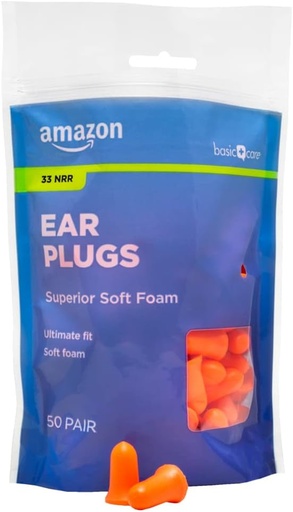 [BRSRMFA3C4CQG3TB] Amazon Basic Care Soft Foam Earplugs, 100 Count (1 Pack of 50 Pairs)