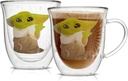 JoyJolt Mandalorian Mystic Grogu 13.5oz Coffee Mug, Double Wall Mug Set of 2. Large Espresso Cups, Cappuccino or Latte Cup. Mandalorian Star Wars Mugs, Glass Coffee Cup, Insulated Coffee Mug