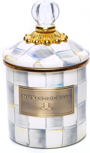 [BRSROAYEDECQKFDH] MACKENZIE-CHILDS Sterling Check Enamel Canister, Gray-and-White Kitchen Storage Container with Lid, Demi