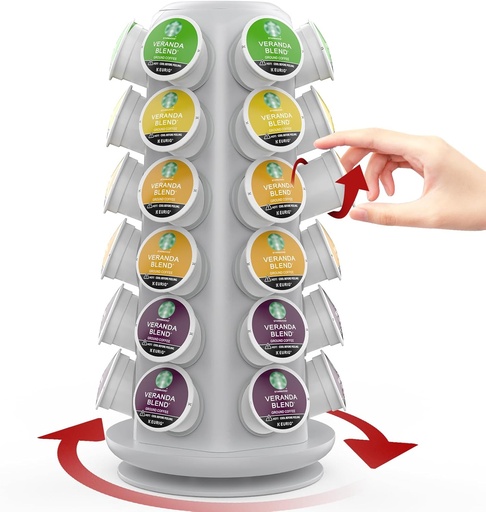 [BRSRAHYEOJYBEFD7] CSH Kcup Coffee Pods Holder, Spins 360-Degrees Carousel, K Cup Organizer, Compatible with 36 K-Cups, Home Kitchen or Office Counter (Light Gray).