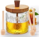Glass Honey Dispenser No Drip, 17.5 OZ Oversize Glass Honey Jars with Dipper Beautiful Exterior Decoration Table, Honey Pot Honey Container Set