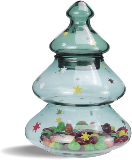[BRSRAEA5DECRMDTD] Luvan Glass Candy Jar with Lid, Christmas Tree Large Container Covered Candy Bowl, Candy Dish for Home Kitchen Office Desk Christmas Gift