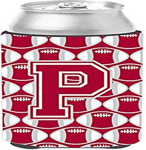 [BRSWKGI2BMARUGYV] Caroline's Treasures CJ1065-PCC Letter P Football Crimson, Grey and White Can or Bottle Hugger Cooler Washable Drink Sleeve Collapsible Beverage Insulated Holder, Can Hugger, Multicolor