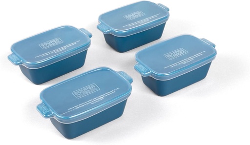 [BRSRAYI6BN7GK3TL] Souper Cubes Stoneware - Small Ceramic 5" x 3" Baking Dish with Silicone Covers, Small Baking Dishes for Oven Perfect for Reheating Single Serve Portions, Set of 4 - Blueberry