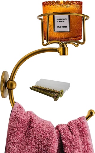 [BRSRAFIFOUMB6FYV] Hand Towel Holder with Vintage Candle Holder for Wall, Towel Hook for Bathroom Wall, Rustic Towel Ring with Elegent Candle Holder, Sturdy Wall Mounted Hanger for Bathroom