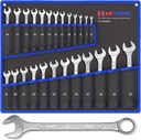 HITORK 25 Piece Metric Wrench Set (6-32 mm) CrV Steel Matt Finish with Polished Head 12 Point Box End 15° Offset Roll Up Pouch Durable Combination Wrench Set for Home, Garage & Auto Repair