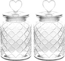 WHJY Set of 2 32oz Airtight Glass Jars Decorative Jars, Jar of Hearts Cute Cookie Jar Decorative Jars with Lids Candy Jars for Candy Buffet Heart Shaped Lid - Grid Textured