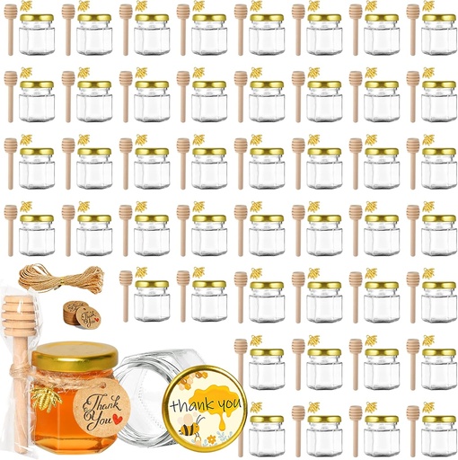 [BRSRMZI7DIHBEYL3] Mini Glass Honey jars with Lids-1.5oz,48 pack Honey Jars,Small Honey Jar with Dipper,Thank You Tags,Jutes Rope,Empty Glass Jars for Jams,Baby Shower, Wedding Favors, Party Favors