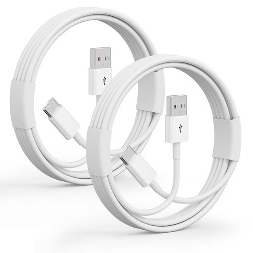 [BRSRAHAZBUJWM23F] 2Pack USB A to USB C Cable for iPhone 15/16/17 All Series, Type-C Car Charger 3A Fast Charging & 480Mbps Speed for iPad, Samsung Galaxy, Tablets, Laptops (White-3FT)