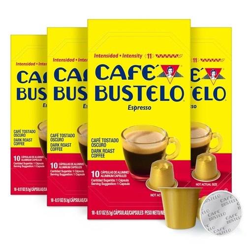 [BRSROFIHBYAQIETB] Café Bustelo Aluminum Espresso Capsules, Dark Roast Coffee, Nespresso Original Line Compatible, Intensity 11, 40 Count