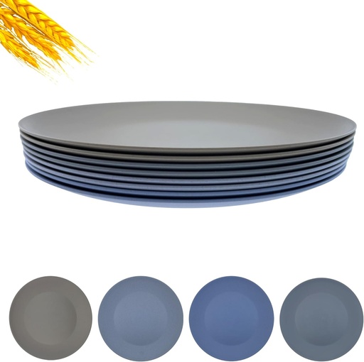 [BRSROHYFOUOWCHL2] 10 inch Wheat Straw Plate, Unbreakable Flat Dinner Plates Set of 8, BPA Free Dishwasher & Microwave Safe Reusable Salad, Camping for Kids Kitchen (Grey Stone)