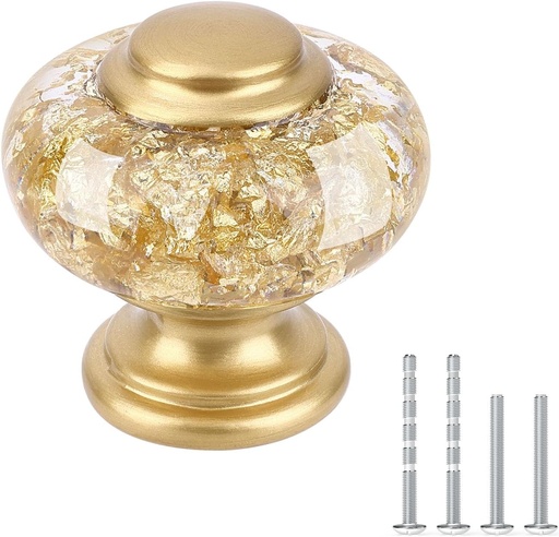 [BRSREZAFB4HGEDLA] 8 Pack Gold Dresser Knobs, 1-3/8 Inch(36mm) Decorative Crystal Cabinet Drawer Knobs, Vintage Round Gold Knobs and Pulls with Two Different Sizes Screws for Easy Installation