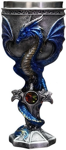 [BRSREGD6A4ORG3D2] Dragon Goblet Stainless Steel Dungeons and Dragon Gift for Men, 7 oz Chalice Wine Goblet Cross Medieval Drinking Cups Gothic D&D Goblet Vintage Halloween Christmas Gift (Blue)