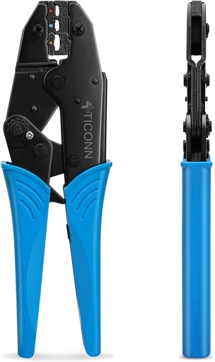 [BRSWGAL5BMGRGEQU] TICONN Crimping Tool for Heat Shrink Connectors - Ratcheting Wire Crimper - Crimping Pliers - Ratchet Terminal Crimper - Wire Crimp Tool (30C, Blue)