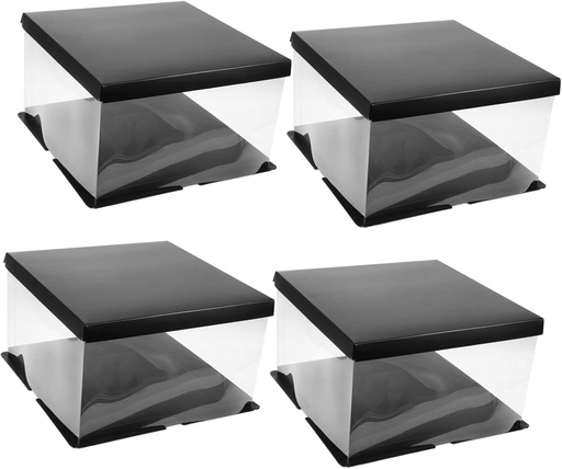 [BRSREH34DMDQ2CD7] Healifty 4Pcs Transparent Cake Boxes Clear Cake Carrier for Birthday Wedding Party with Design for Outdoor Banquet and Festival Packaging