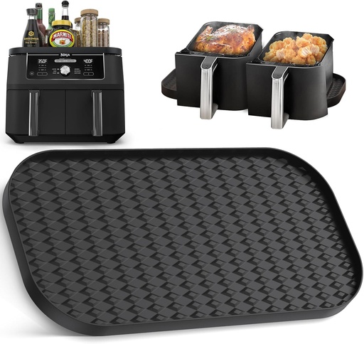 [BRSRAA3YOF5A4E34] Silicone Mat for Ninja DZ401 DZ302 DZ550 Foodi 10 Quart 6-in-1 DualZone XL 2-Basket Air Fryer, Heat-Resistant Non-Slip Pad for Cooling Baskets and Spice Bottles, Black