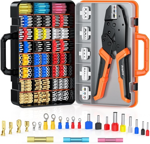 [BRSRAAL4DIOQ4FA7] Preciva 6 PCS Crimping Tool Set with 395 PCS Connectors, Ratcheting Wire Crimper Tool for Heat Shrink,Insulated Connectors,Open Barrel,Circlip Terminals,Tube Terminals,Solar Connectors