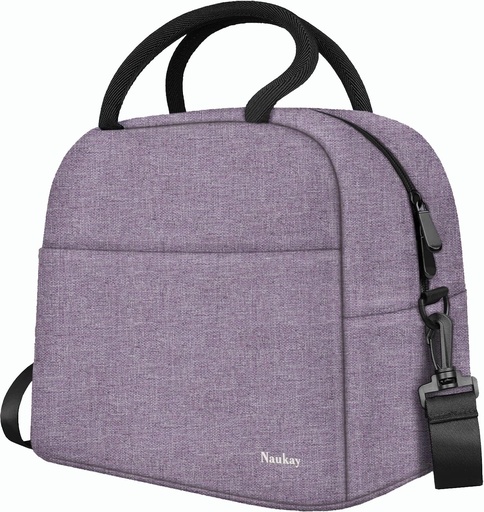 [BRSRMBADOB7AYE33] Naukay Lunch Bag, Insulated Large Lunch Box for Women and Men, Light Durable Tote Bag with Adjustable Shoulder Strap for Office Work Picnic Hiking Beach Fishing-(Purple)