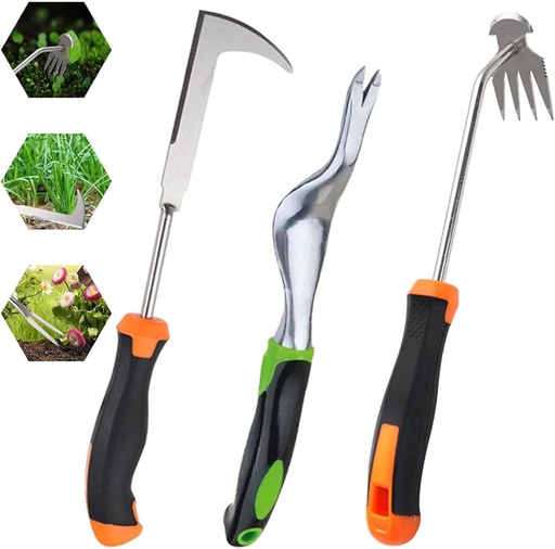 [BRSREEA3CIBGCCT2] 2025 Hand Weeder Tool, Rubber Handle Manual Weeder Puller Tool, Uprooting Weeding Tools, Crack Weeder Crevice, 4 Teeth Weeding Tool, Weeding Artifact Tool for Gardening(3 Pcs)