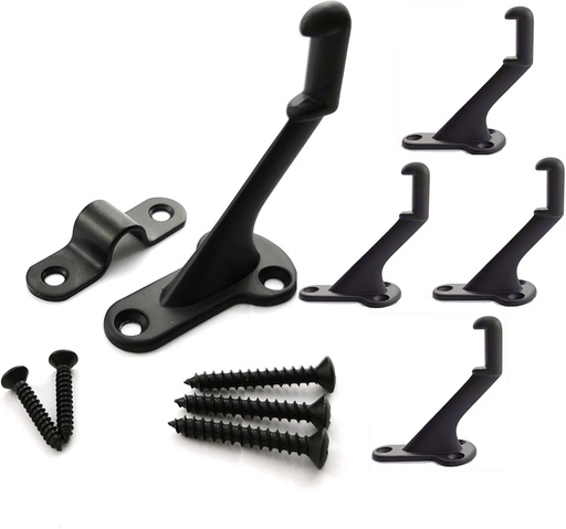 [BRSWYCAKDF7WYGYV] Metal Stair Handrail Brackets with Mounting Plate and Screws- Satin Black-Set of 5
