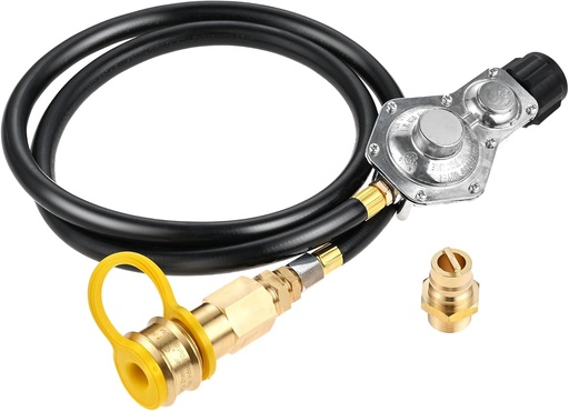 [BRSROGQ3CMPAKHTP] Two Stage Propane Regulator with 5FT Hose for QCC1/Type1 Propane Tank, 3/4" Quick Disconnect Connector and Plug for Fire Pit, Fryer, Propane Gas Grill Heater Stove Generator Outdoor Cooking Appliances