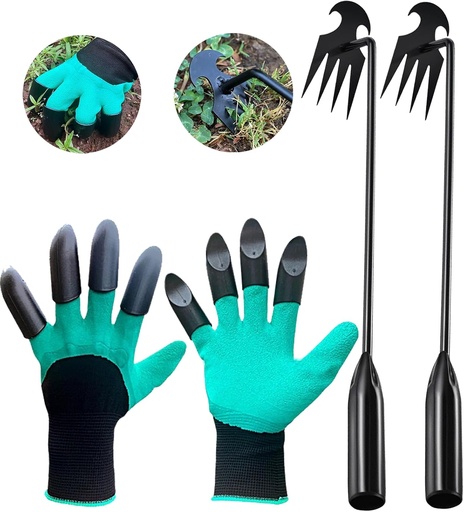 [BRSRAYAFBMHW2HY3] Stainless Weeding Artifact Uprooting Weeding Tool, Stainless Steel Forged Weed Puller 4 Teeth Dual Purpose Weeder, Standup Weed Root Pulling Tool and Picker for Backyard Farm Planting (Black 2Pcs)