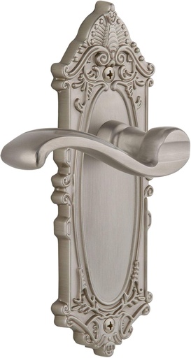 [BRSWGGAOBF7RODLX] Grandeur GVCPRT_PSG_234 Grande Victorian Solid Brass Rose Right Handed Passage Door Lever Set with Portofino Lever and 2-3/4" Backset - Satin Nickel