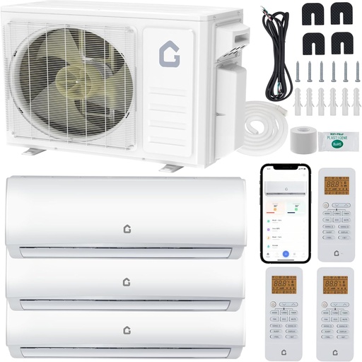 [BRSREGANDMBAAALJ] Garvee 3 Zone 28000 BTU(12K + 12K + 12K) Mini Split AC/Heating System, 20 SEER2 Tri Zone Ductless Split Air Conditioner with Pre-Charged Condenser, Not Include Copper Tube Line Set, 208-230V
