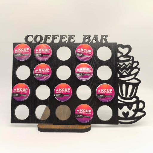 [BRSREAYBCN4AMF32] Coffee Pod Holder Storage Organizer, Black Wood Coffee Pod Display Rack, 20 Capacity with Coffee Bar Design