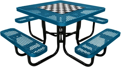 [BRSRAYAPCVYQGA3J] COATEDOUTDOORFURNITURE Heavy-Duty Portable Outdoor Picnic Table with Umbrella Hole, Expanded Metal Commercial-Grade Patio Dining Furniture Made in America (46" Square Game-Top, Light Blue)
