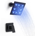 SKOWLL Shower Faucet Set Matte Black, Bathroom Wall Mount 8 Inch LED Shower Head Set, Single Function Shower Trim Kit with Rough-in Valve
