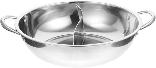 [BRSRMAAQOEPGECTK] Hemoton 11 Inch Stainless Steel Dual Sided Hot Pot with Divider for Cooking Two Broths Simultaneously Ideal for Gas and Induction Stoves Easy Clean Handles