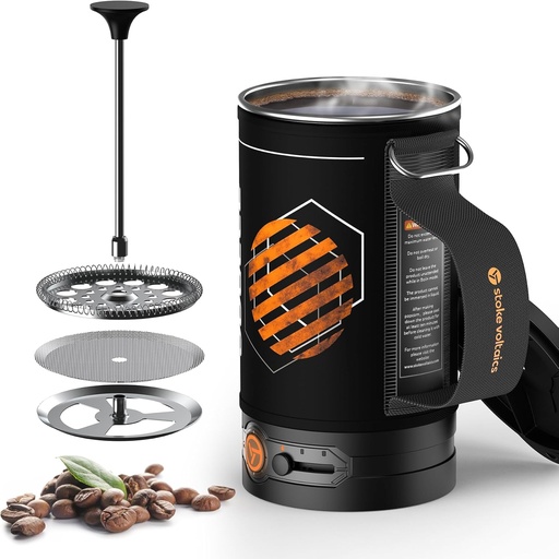 [BRSROYABAUPWKCI3] Electric French Press Coffee Maker, 120V Boil Water & Press Coffee 2-in-1, Portable Design for Travel, Camping, 6 Minute Brew Ready