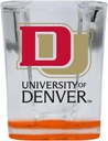 R and R Imports University of Denver Pioneers 2 Ounce Shot Glass Square Orange Base Officially Licensed Collegiate Product 2-Pack