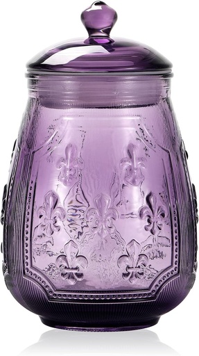 [BRSWYEAFA54GM2DH] G Purple Vintage Relief Glass Candy Dish With Airtight Lid For Food Storage, Kitchen Decorative Glass Container Candy Jars With Lids For Cookie Cereal Nuts Cookies Coffee Tea,Household,Office,Gift