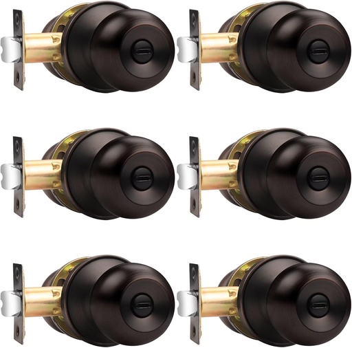 [BRSREZIYBZYQG3Y2] Probrico 6 Pack Round Ball Interior Door Knobs, Privacy Oil Rubbed Bronze Door Knobs, Door knobs Interior with Lock for Bathroom Bedroom