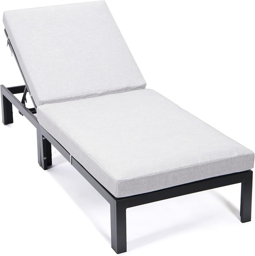 [BRSW2BQECNYR63TO] LeisureMod Chelsea Modern Aluminum Outdoor Chaise Lounge Chair with Cushions, Light Grey