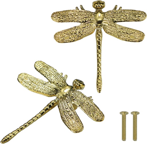 [BRSRMHYTCRYQYH32] Gold Dragonfly Drawer Knobs Creative Kitchen Cabinet Knobs Dresser Knobs Furniture Cupboard Drawer Pulls Handles for Wardrobe Door Pulls (Bright Gold, Dragonfly)