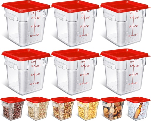 [BRSROFLRO4FQY2Q6] Yungyan 6 Pcs Commercial Clear Food Storage Containers 4 Qt Square Acrylic Airtight Food Storage Containers with Lids for Kitchen Restaurant Pantry Freezer Flour Sugar(Red)