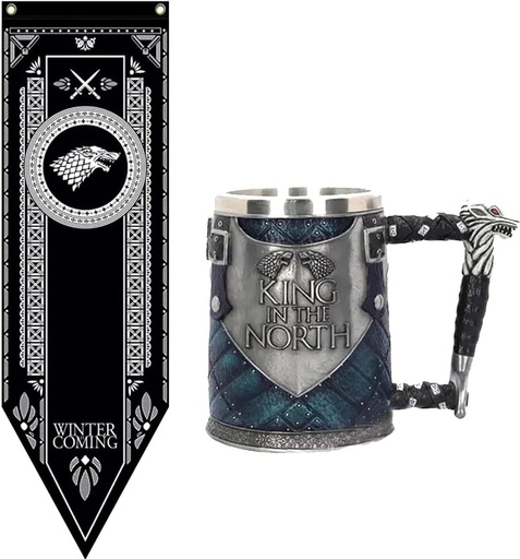 [BRSRMBD7OQMBYFA2] Inspired GOT Merchandise Stark Gift Set - GOT House Banner & Sigil Tankard