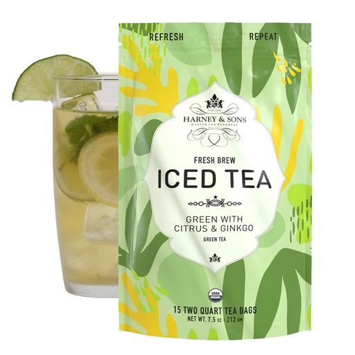 [BRSW2ZTQCMIGCELU] Harney & Sons Organic Green with Citrus & Gingko Fresh Brew Iced Tea | 15ct, Brews up to 30 quarts of Iced Tea