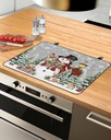 Christmas Countertop Burners Protection Mats for Kitchen, Snowman with Gift Snowflake Deer Gray Rubber Stove Top Cover Mat, Heat Proof Mats Cooktop Cover for Counter Dish Drying Mat, 31"x24"