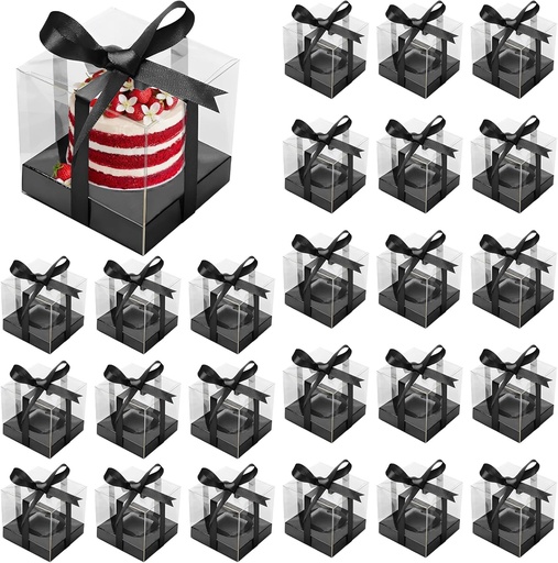[BRSRAYAFOJ7RGCTL] 24 Pcs Clear Cupcake Boxes, Clear Plastic Single Cupcake Containers, Foldable Single Cupcake Holders with Inserts and Black Ribbon Multipurpose Cupcake Carrier for Cake Dessert, 3.5 x 3.5 x 3.5 in