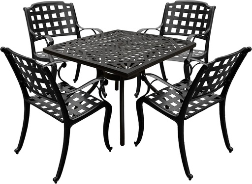 [BRSW2HAYB4FBYD3X] Oakland Living 1050-1048(4)-LBK Modern Ornate Outdoor Mesh Aluminum 37-in Black Square Patio Four Chairs Dining Set