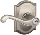 SCHLAGE F51A FLA 619 CAM Flair Lever with Camelot Trim Keyed Entry Lock, Satin Nickel