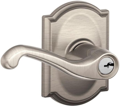 [BRSWIGL4O4NRSC3Y] SCHLAGE F51A FLA 619 CAM Flair Lever with Camelot Trim Keyed Entry Lock, Satin Nickel