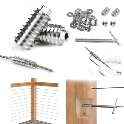 [BRSWYCY6AEMAAGT7] [Patent] Muzata 40 Pack 1/8" Swageless Invisible Cable Railing Kit Hardware Swageless Fittings Lag Screw Hidden for 4x4 6x6 8x8 Wood Posts T316 Stainless Steel Deck Cable Railing System 20 Pairs CB16